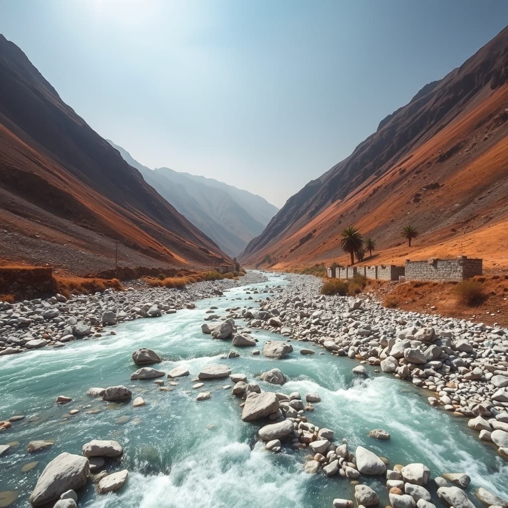 The clear blue Kishanganga River flowing through the Gurez Valley